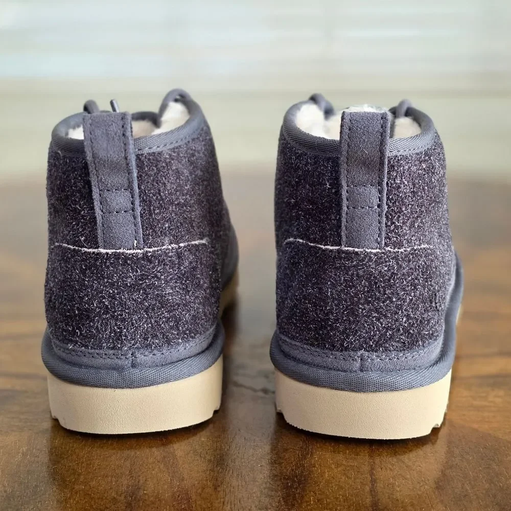 UGG Neumel Shaggy Suede Chukka Boots Dark Grey Men's Size 9 Real Fur New 1158219